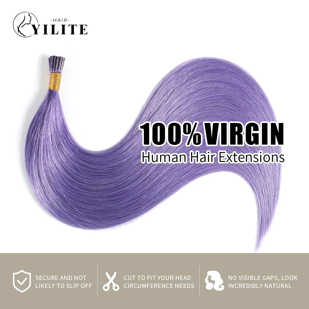 Extensiones de punta en I de color rosa púrpura