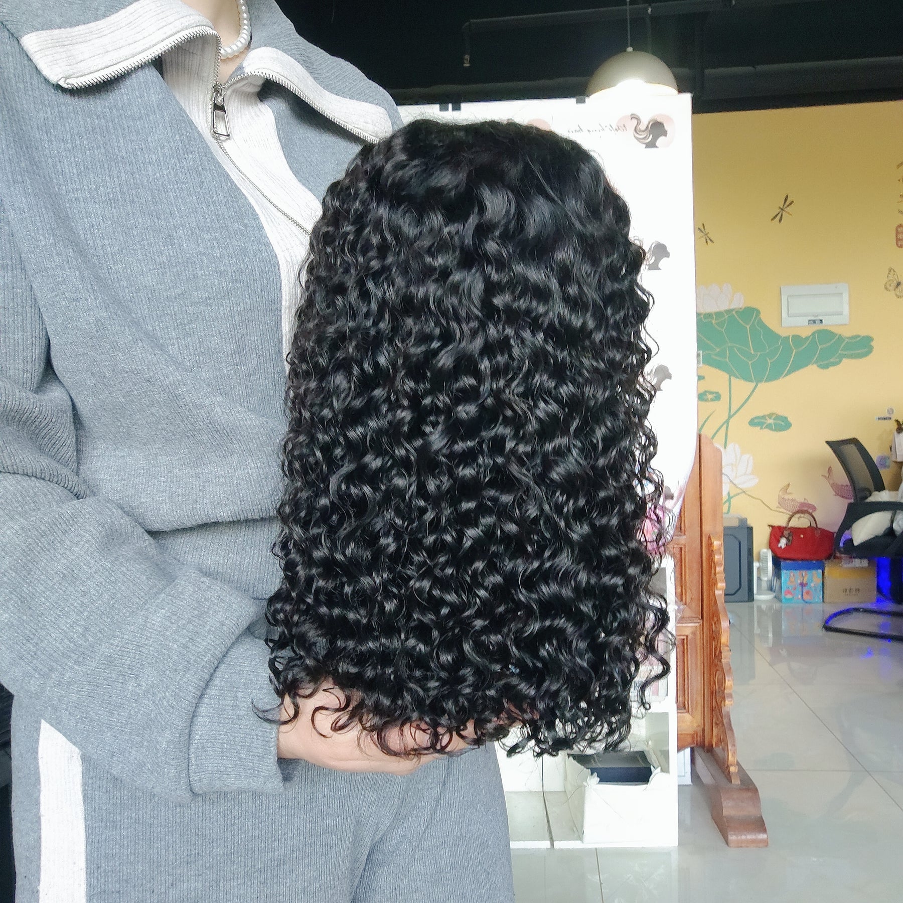 Peluca Bob Rizada de encaje frontal completo transparente