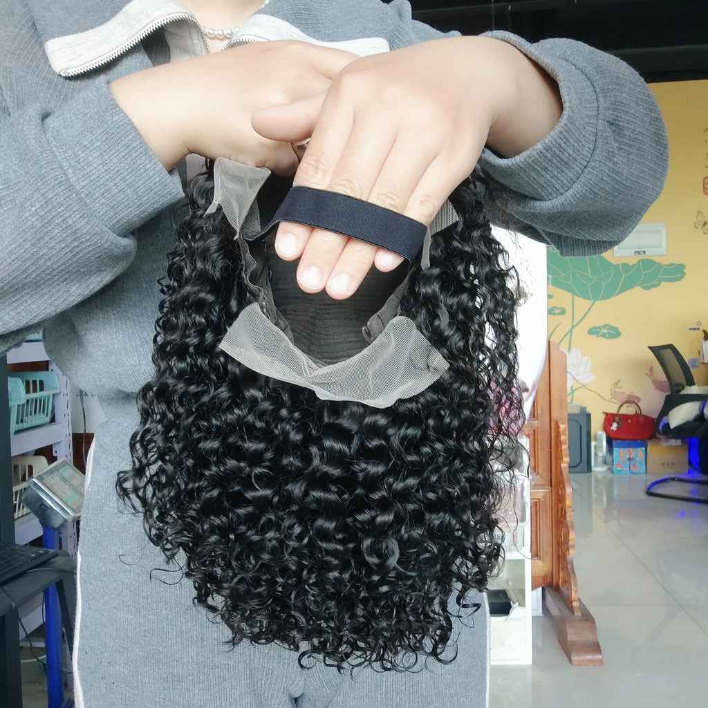 Peluca Bob Rizada de encaje frontal completo transparente