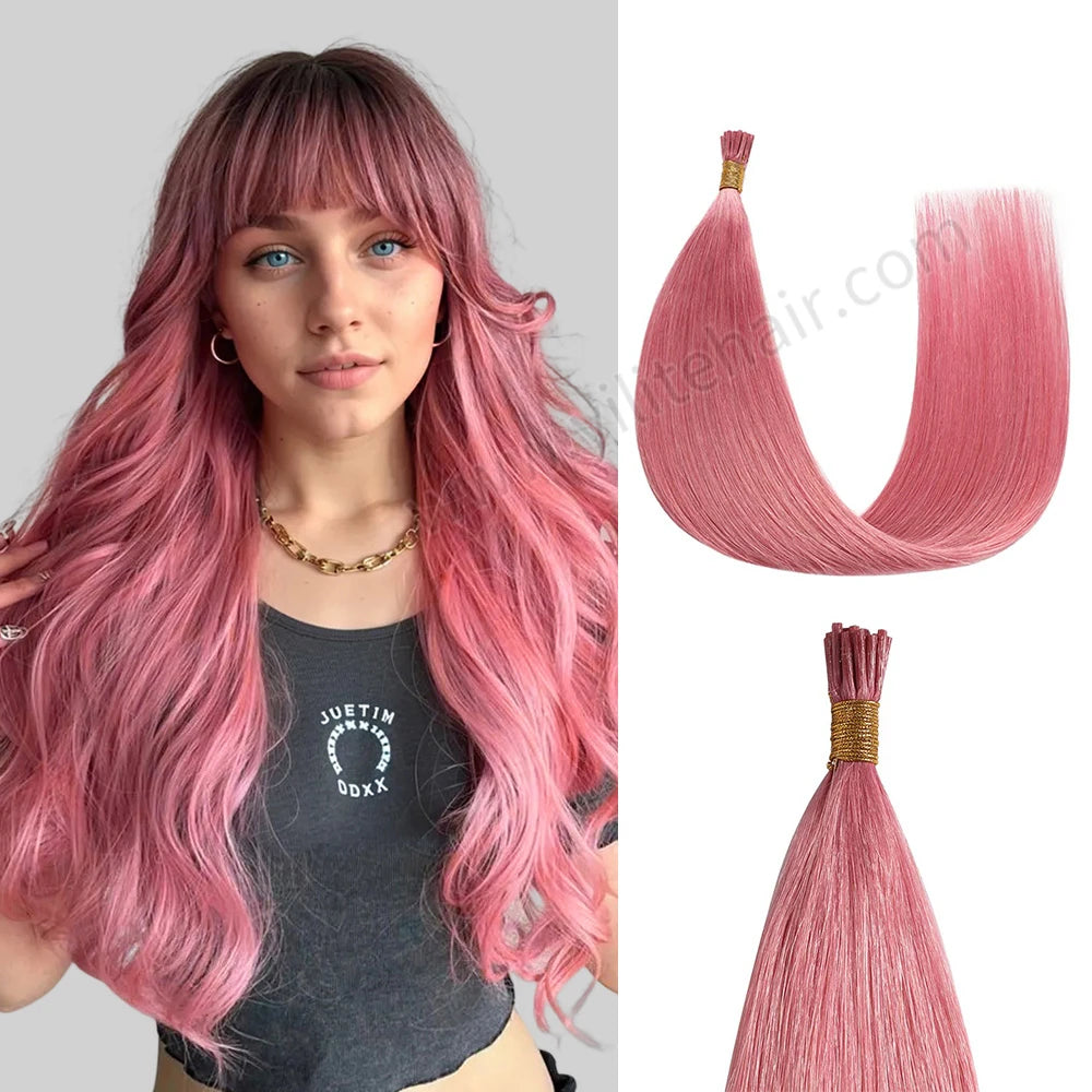 Extensiones de punta en I de color rosa intenso