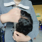 Peluca Bob Rizada de encaje frontal completo transparente