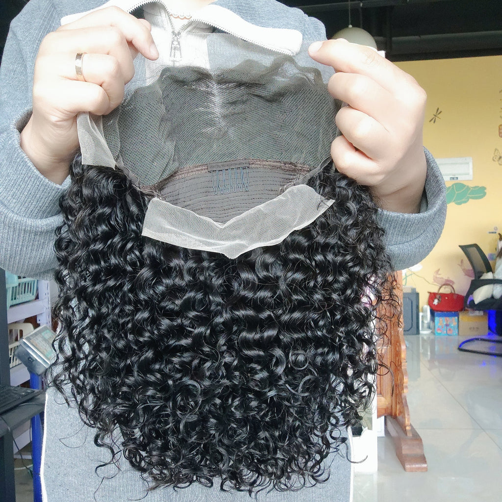 Peluca Bob Rizada de encaje frontal completo transparente