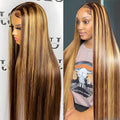 Peluca 100% cabello humano liso mechas y encaje