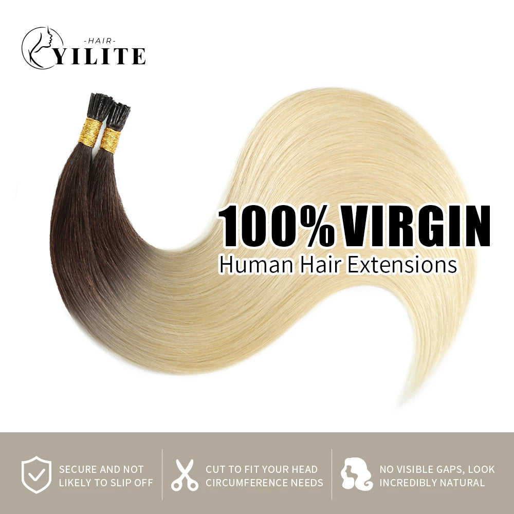 Extensiones con punta en I de castaño oscuro a rubio platino (#T2/60)